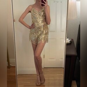 Gold Sequin Fringe Romper By SHEIN size (S)